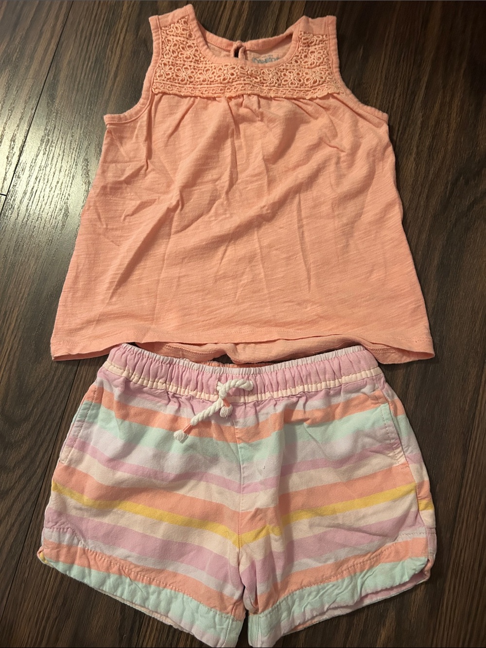 OshKosh B'gosh Peach Pink Striped Shorts Matching Set